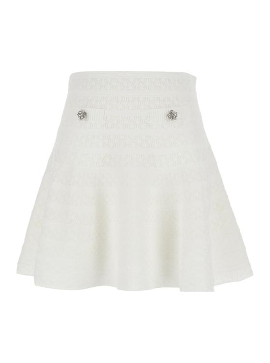  셀프 포트레이트 숏 스커트 포인트엘 니트 미니 스커트 화이트
