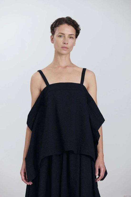  블랙 크레인 블라우스 페이퍼 탑 미드나잇 - BLACK CRANE