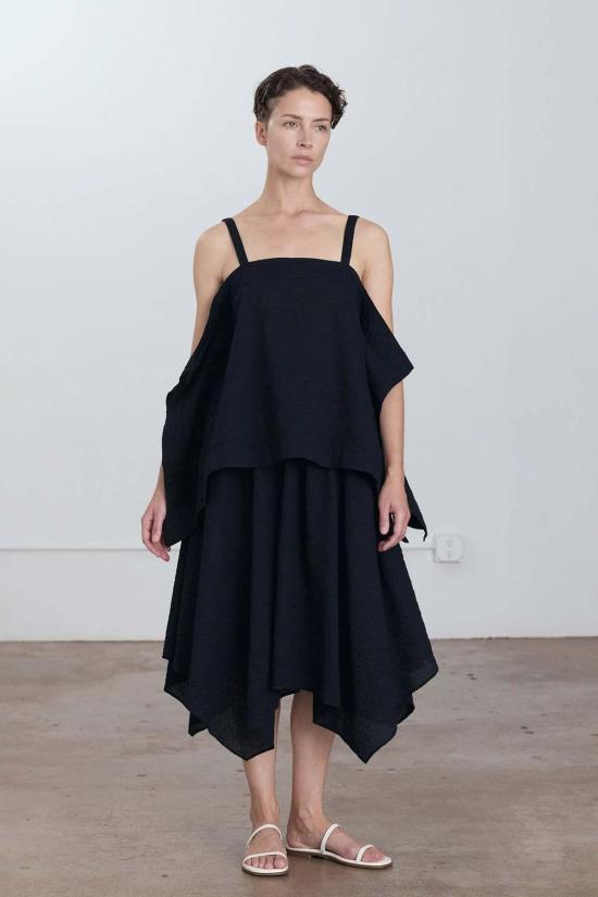  블랙 크레인 블라우스 페이퍼 탑 미드나잇 - BLACK CRANE