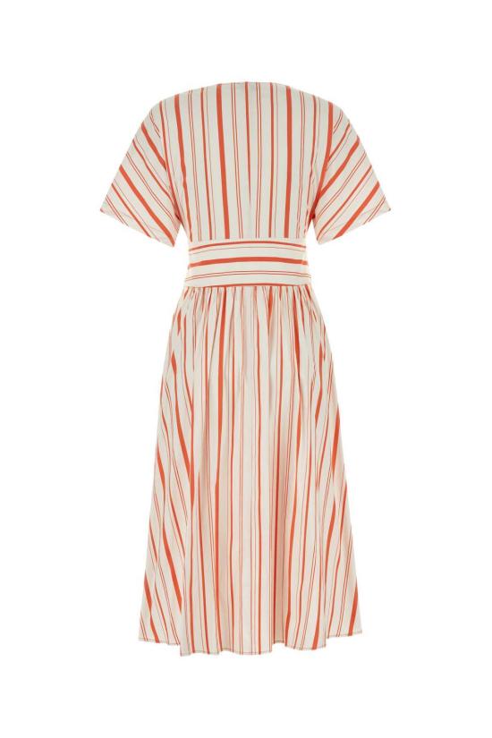  울리치 숏 원피스 자수 스트레치 코튼 블렌드 드레스 플라스터 화이트 스트라이프 - WOOLRICH