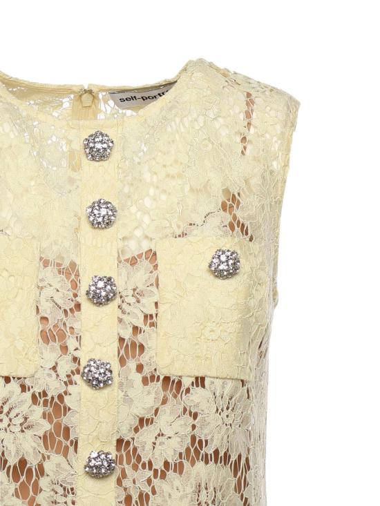  셀프 포트레이트 숏 원피스 레이스 라인스톤 장식 드레스 옐로우 - SELF PORTRAIT