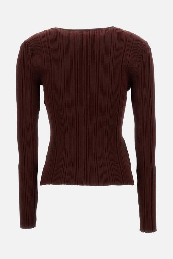  셀프 포트레이트 긴팔 티셔츠 골지 니트 레이스 탑 브라운 - SELF PORTRAIT