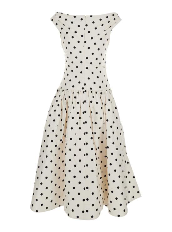  셀프 포트레이트 숏 원피스 드레스, 플레어 스커트, 전체 도트 무늬, 화이트 색상 - SELF PORTRAIT