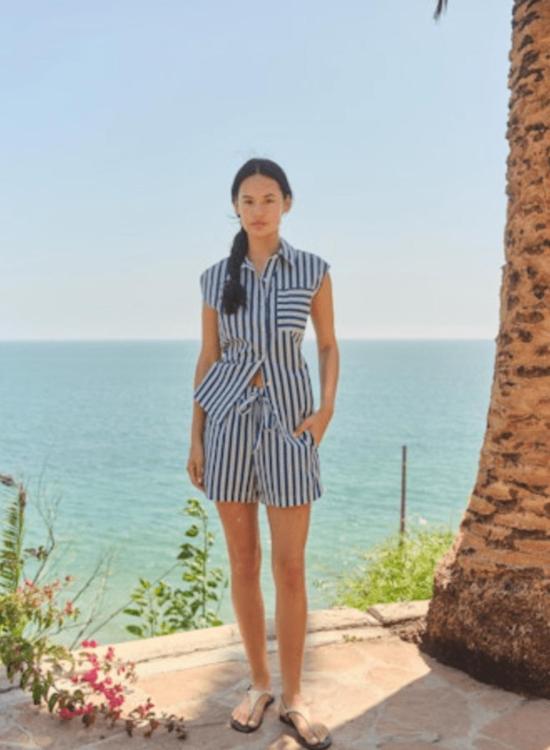  Sundry Clothing 블라우스 잡드리 클로딩 민소매 버튼다운  빈티지 네이비