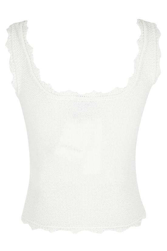  로우클래식 블라우스 로우컷 클래식 레이스 엣지 민소매 니트 탑 화이트 - LOW CLASSIC