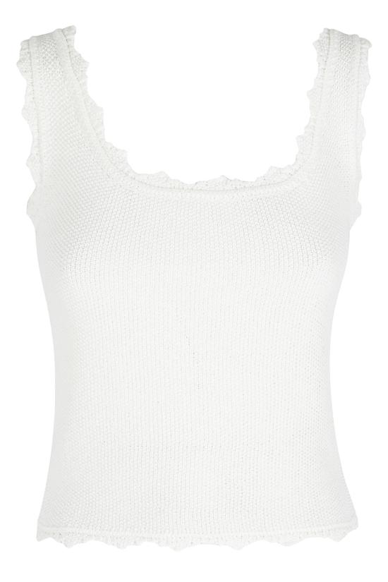  로우클래식 블라우스 로우컷 클래식 레이스 엣지 민소매 니트 탑 화이트