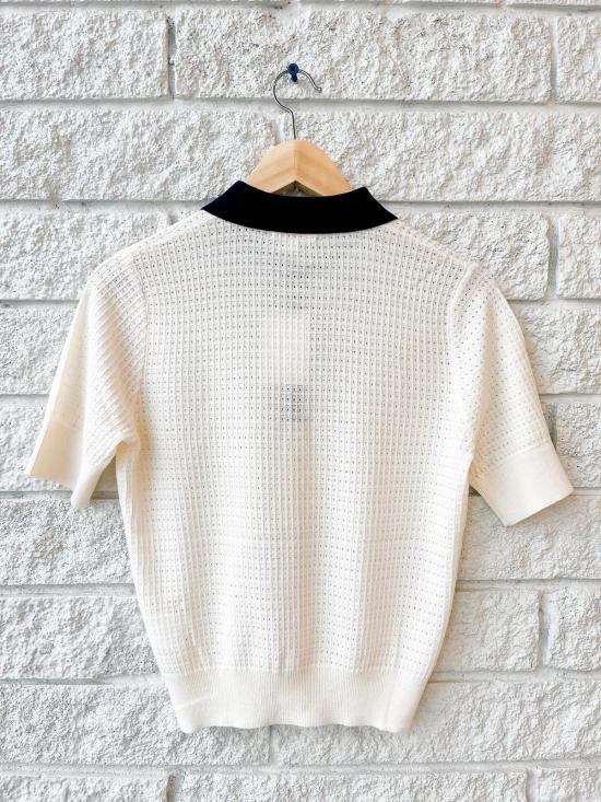  데미리 뉴욕 폴로 티셔츠 데밀리 셀리아 와플 포인트엘 코튼 폴로 탑 에크루/블랙 에크루 - DEMYLEE