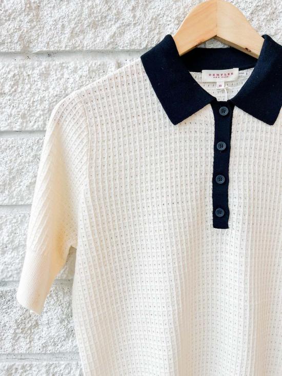  데미리 뉴욕 폴로 티셔츠 데밀리 셀리아 와플 포인트엘 코튼 폴로 탑 에크루/블랙 에크루 - DEMYLEE