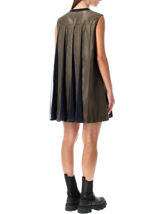  사카이 숏 원피스 숏 드레스, 뒷면 주름 디테일, 네이비/카키 컬러 - SACAI