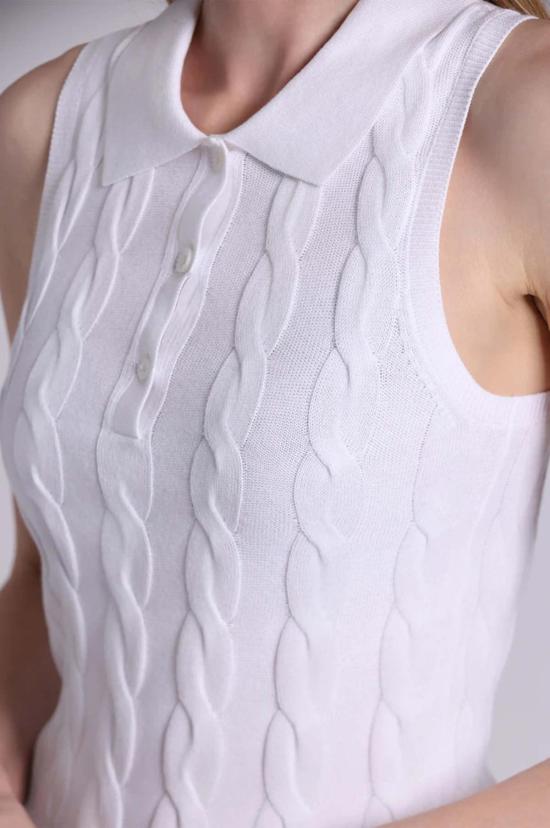  미니 로즈 폴로 티셔츠 코튼 슬리브리스 케이블 폴로 셔츠 - MINNIE ROSE