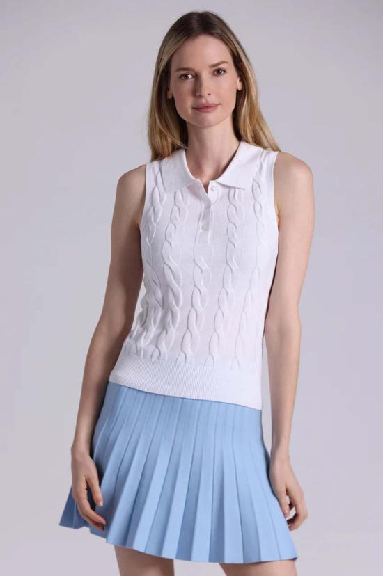  미니 로즈 폴로 티셔츠 코튼 슬리브리스 케이블 폴로 셔츠 - MINNIE ROSE