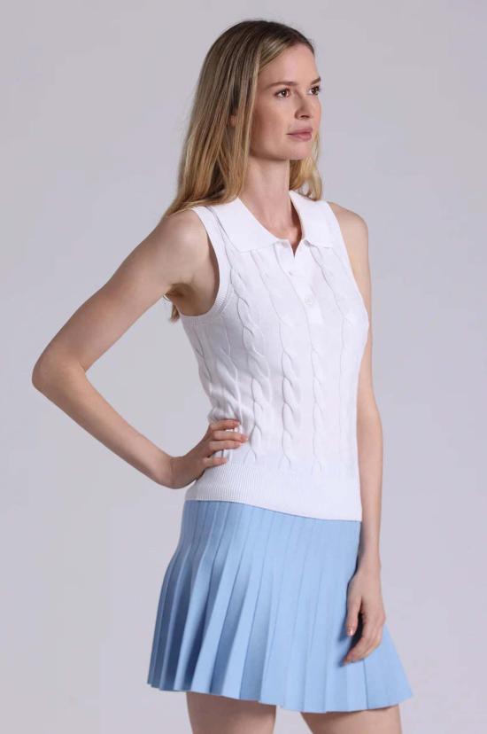  미니 로즈 폴로 티셔츠 코튼 슬리브리스 케이블 폴로 셔츠 - MINNIE ROSE