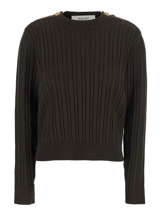  골든구스 스웨터 골든 구스 크루넥 , 울 저지 소재에 짜임 디자인이 특징입니다.