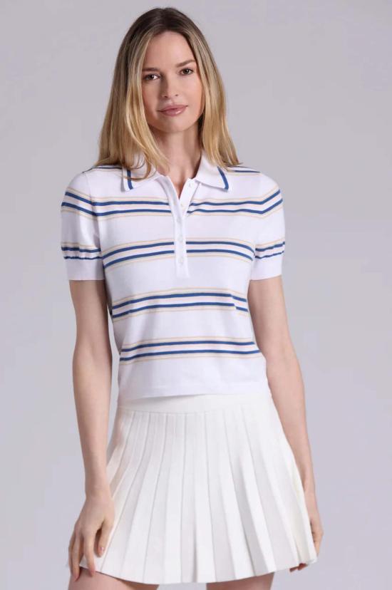  미니 로즈 폴로 티셔츠 스트라이프 폴로 셔츠 (팁 장식 포함) - MINNIE ROSE