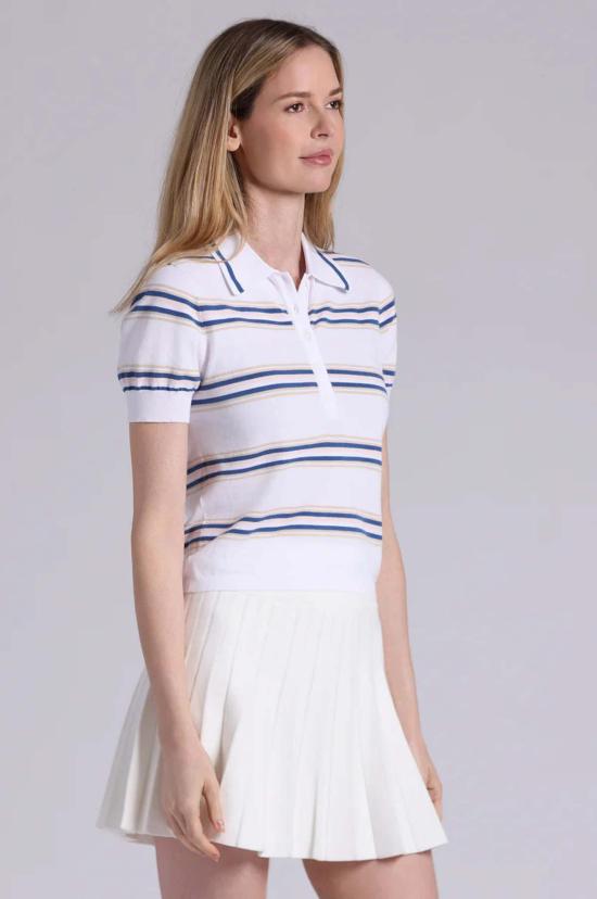  미니 로즈 폴로 티셔츠 스트라이프 폴로 셔츠 (팁 장식 포함) - MINNIE ROSE