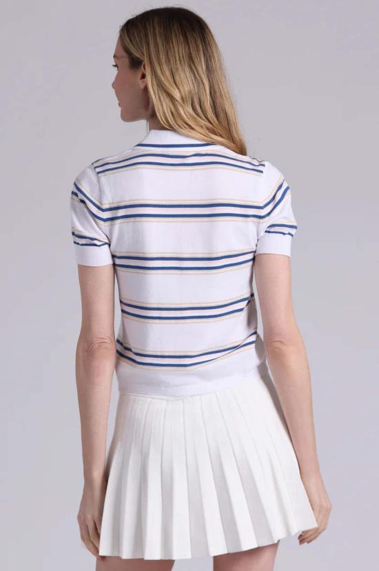  미니 로즈 폴로 티셔츠 스트라이프 폴로 셔츠 (팁 장식 포함) - MINNIE ROSE