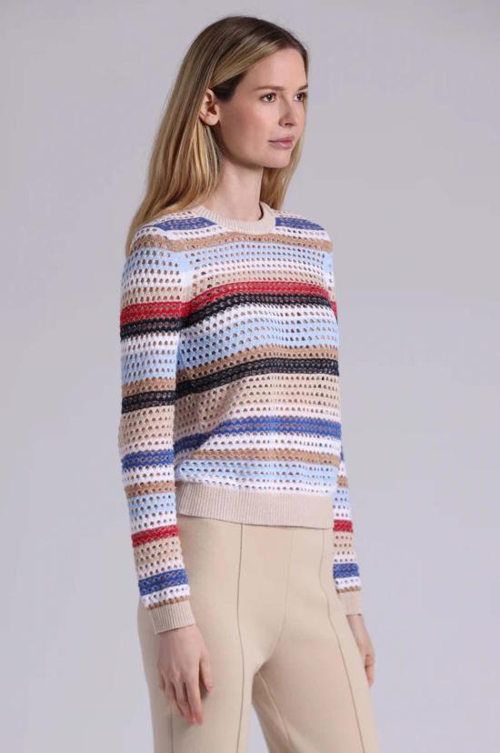  미니 로즈 스웨터 코튼 캐시미어 메시 크루넥 탑 - MINNIE ROSE