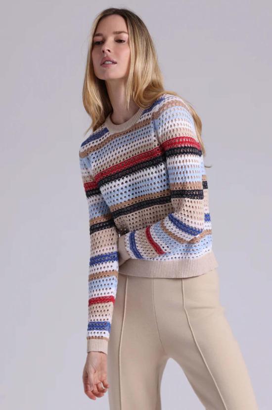  미니 로즈 스웨터 코튼 캐시미어 메시 크루넥 탑 - MINNIE ROSE