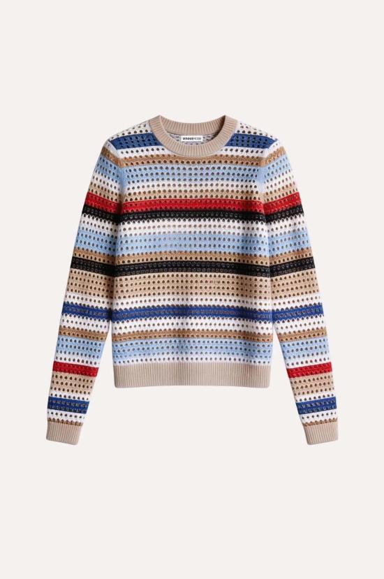  미니 로즈 스웨터 코튼 캐시미어 메시 크루넥 탑