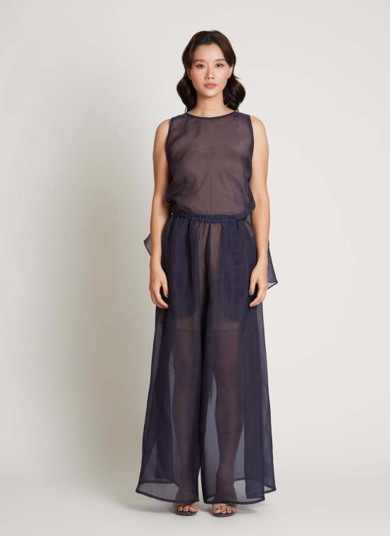  카렘 블라우스 어친 슬리브리스 실크 오간자 사이드 타이 탑 - KAAREM