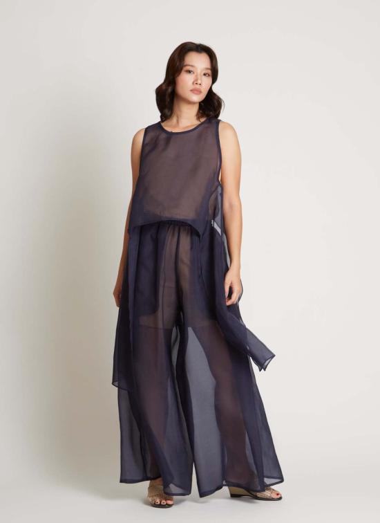  카렘 블라우스 어친 슬리브리스 실크 오간자 사이드 타이 탑 - KAAREM