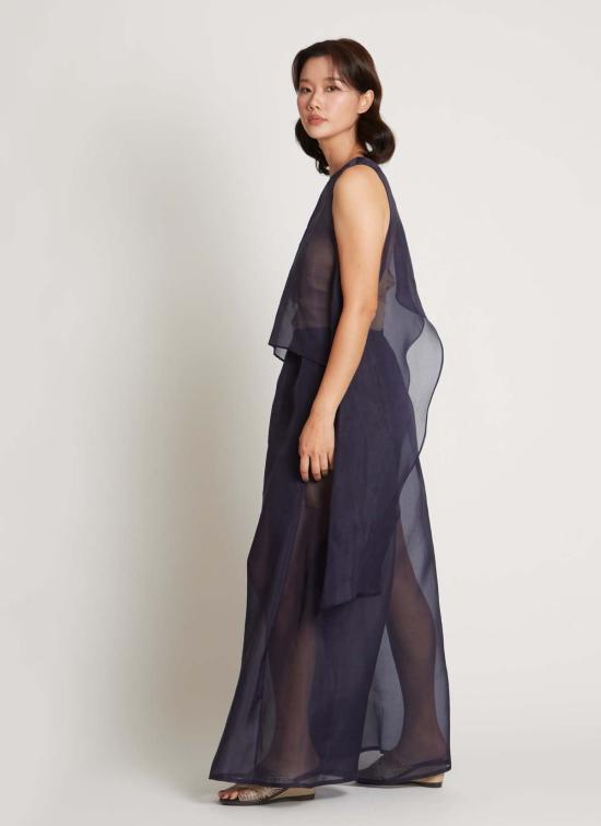  카렘 블라우스 어친 슬리브리스 실크 오간자 사이드 타이 탑 - KAAREM