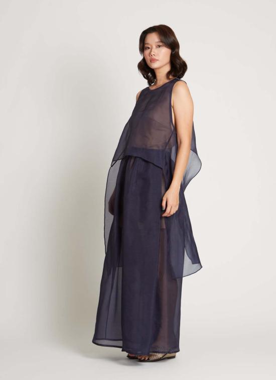  카렘 블라우스 어친 슬리브리스 실크 오간자 사이드 타이 탑 - KAAREM