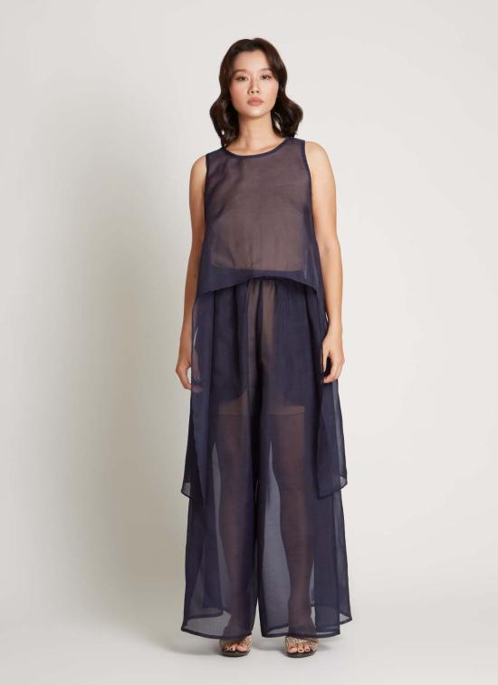  카렘 블라우스 어친 슬리브리스 실크 오간자 사이드 타이 탑 - KAAREM