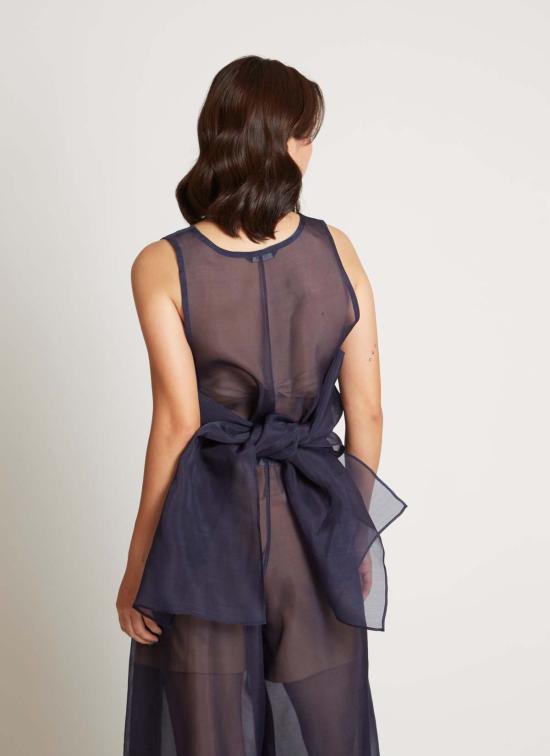  카렘 블라우스 어친 슬리브리스 실크 오간자 사이드 타이 탑 - KAAREM