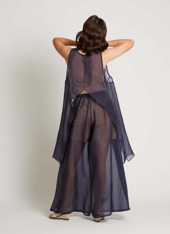  카렘 블라우스 어친 슬리브리스 실크 오간자 사이드 타이 탑 - KAAREM