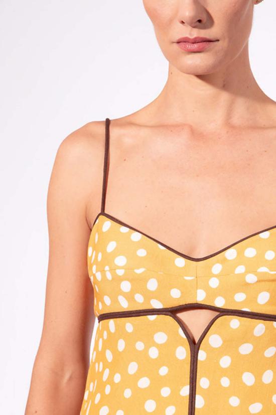  아드리아나 디그리스 숏 원피스 아드리아나 데그리어스 폴카 도트 미니 드레스 캐슈 옐로우 - ADRIANA DEGREAS