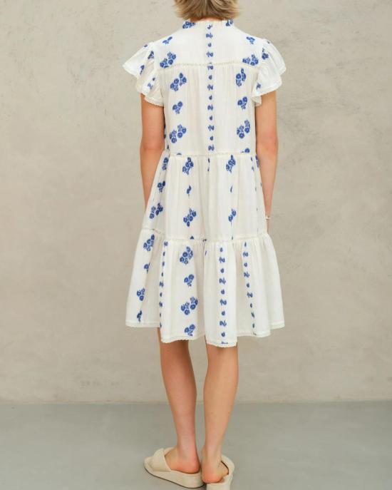  엠에이비이 숏 원피스 M.A.B.E 아이리스 우븐 프릴 반팔 드레스 블루 - M.A.B.E