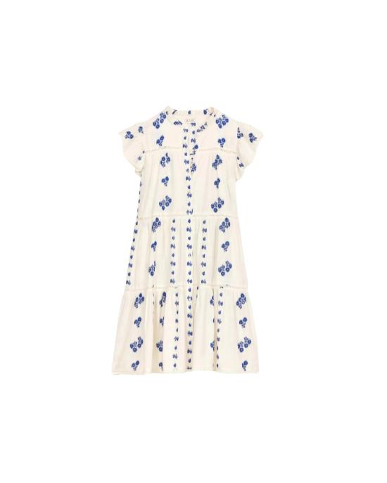  엠에이비이 숏 원피스 M.A.B.E 아이리스 우븐 프릴 반팔 드레스 블루