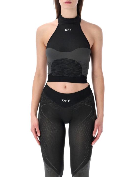  오프화이트 트레이닝 티셔츠 테크니컬 홀터넥 액티브 탑 블랙