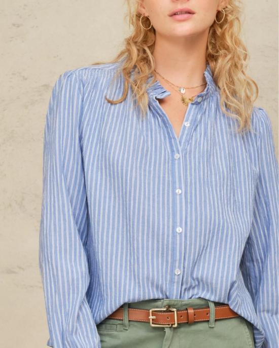  엠에이비이 셔츠 M.A.B.E 크리시 롱셔츠 블루 스트라이프