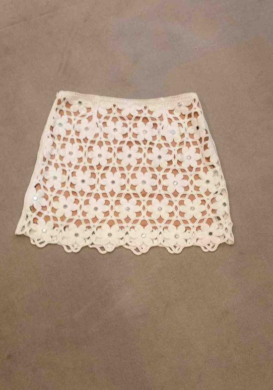  마이클 코어스 숏 스커트 페이크 크로셰 미니 스커트 화이트