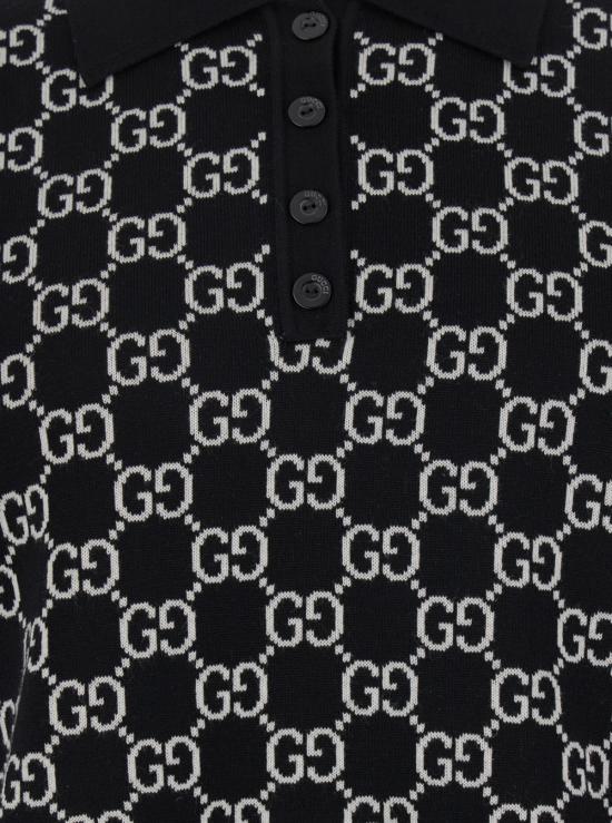  구찌 폴로 티셔츠 GG 캔버스 블랙 폴로 셔츠 (골지 트리밍) - GUCCI