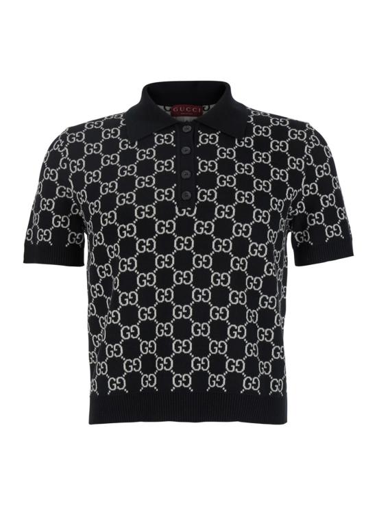  구찌 폴로 티셔츠 GG 캔버스 블랙 폴로 셔츠 (골지 트리밍)