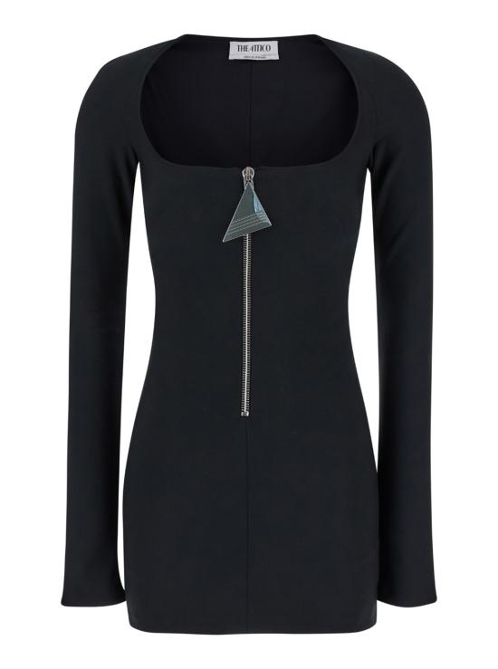  디 아티코 숏 원피스 애티코 미니 드레스 (브랜드 로고가 새겨진 지퍼 손잡이, 테크 패브릭 소재, 블랙)