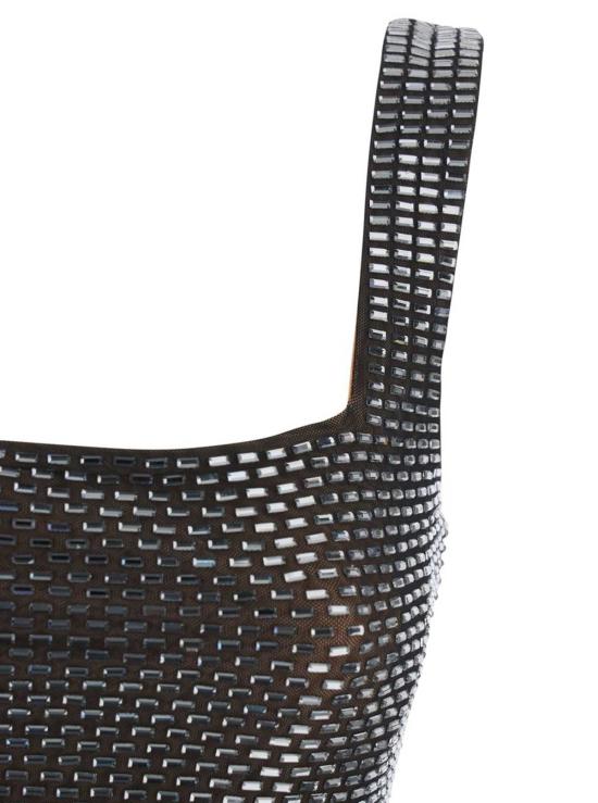  셀프 포트레이트 숏 원피스 건메탈 그레이 얇은 스트랩 라인스톤 테크 패브릭 드레스 - SELF PORTRAIT