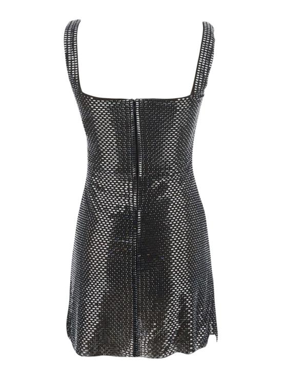  셀프 포트레이트 숏 원피스 건메탈 그레이 얇은 스트랩 라인스톤 테크 패브릭 드레스 - SELF PORTRAIT