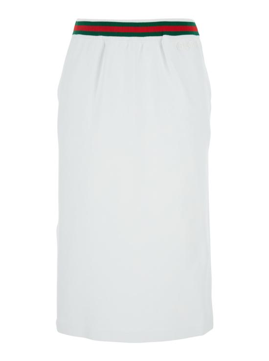 구찌 미디 스커트 웹 디테일 로고 레터링 자수 코튼  화이트
