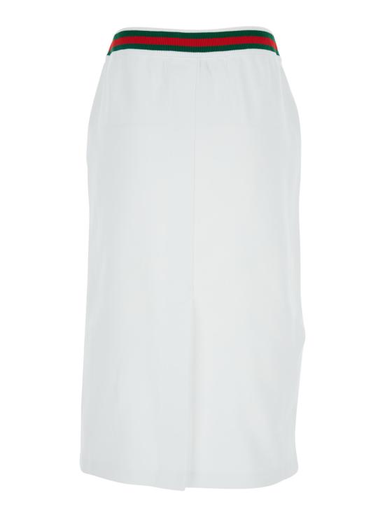  구찌 미디 스커트 웹 디테일 로고 레터링 자수 코튼  화이트 - GUCCI