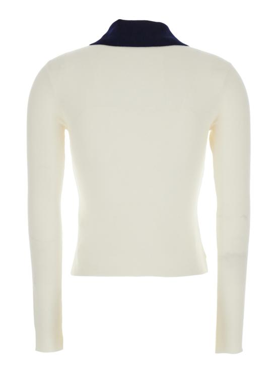  셀프 포트레이트 가디건 크롭 , 대비되는 색상의 칼라와 톤온톤 버튼 여밈, 울 소재, 화이트 색상 - SELF PORTRAIT