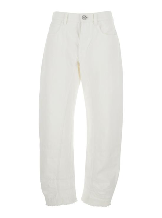  질샌더 데님 팬츠 질 샌더 로고 패치가 뒷면에 부착된 프린지 밑단 데님 진 (화이트)