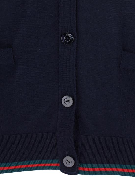  구찌 가디건 캐시미어 및 실크 혼방 블루 컬러 카디건 (가장자리에 웹 디테일 장식) - GUCCI