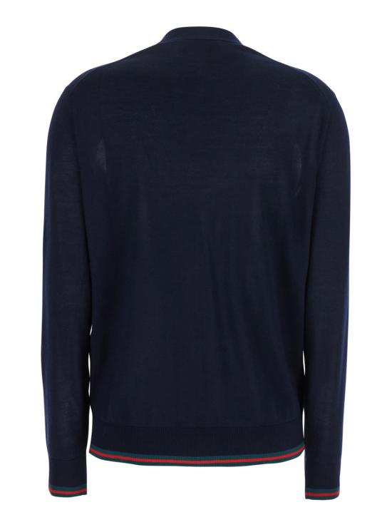  구찌 가디건 캐시미어 및 실크 혼방 블루 컬러 카디건 (가장자리에 웹 디테일 장식) - GUCCI