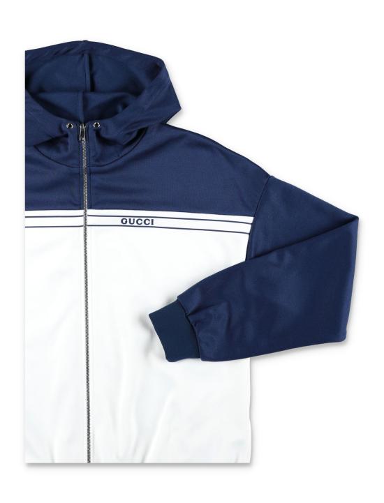  [키즈] 구찌 자켓 키즈 바이컬러 테크니컬 저지 후드 재킷 (선라이트/프러시안 블루) - GUCCI