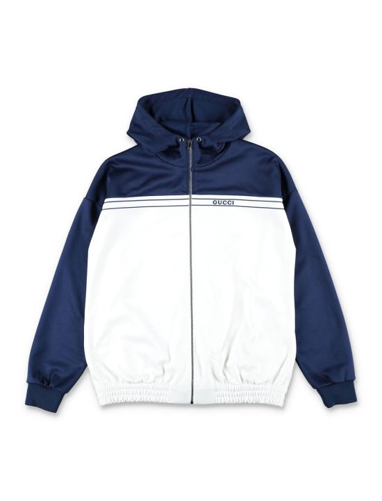 [키즈] 구찌 자켓 키즈 바이컬러 테크니컬 저지 후드 재킷 (선라이트/프러시안 블루)