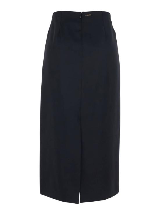  트윈셋 롱 스커트 뒷면에 지퍼 여밈과 로고 플레이트가 있는 블랙 - TWINSET